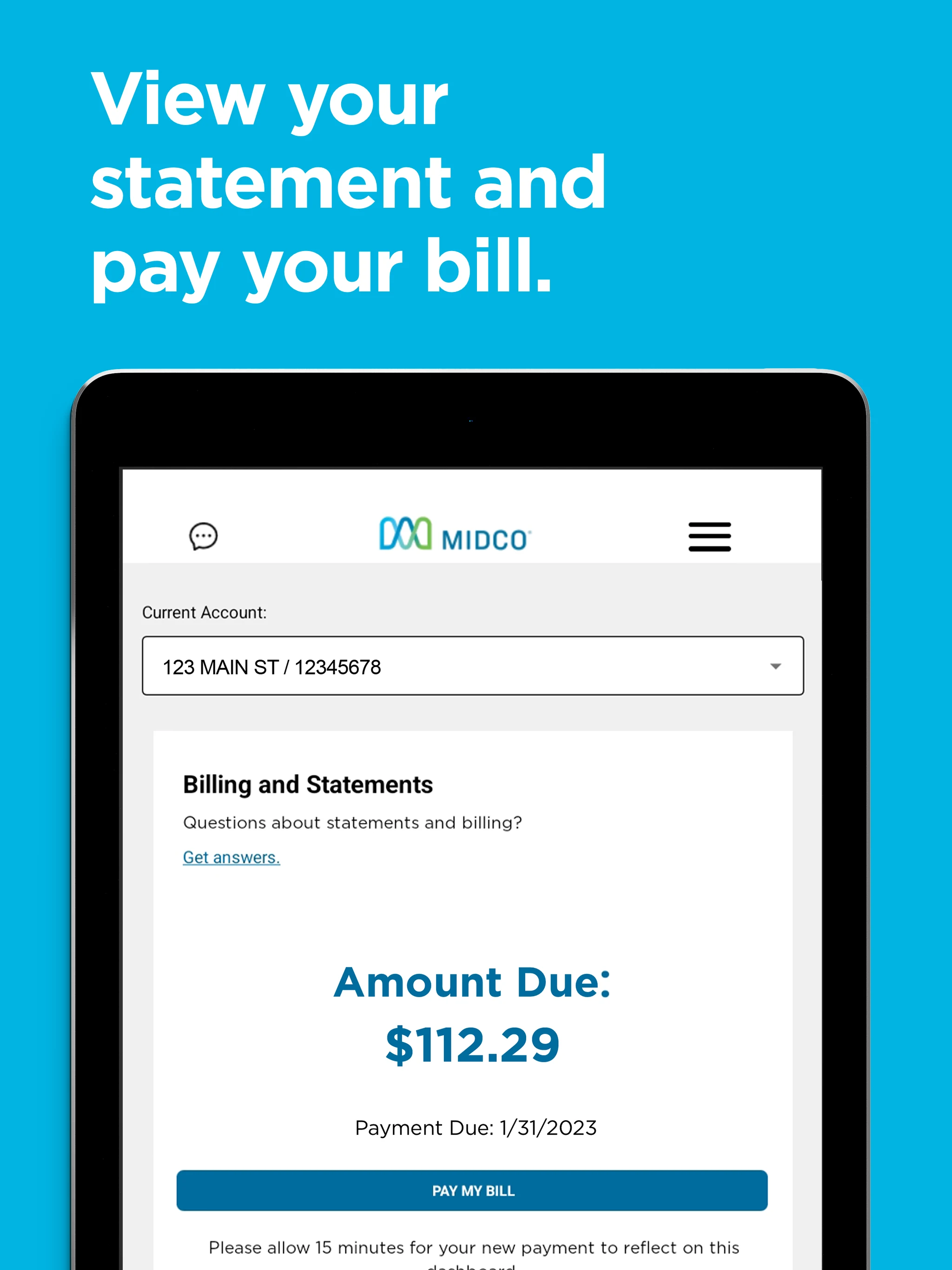 Midco My Account screenshot