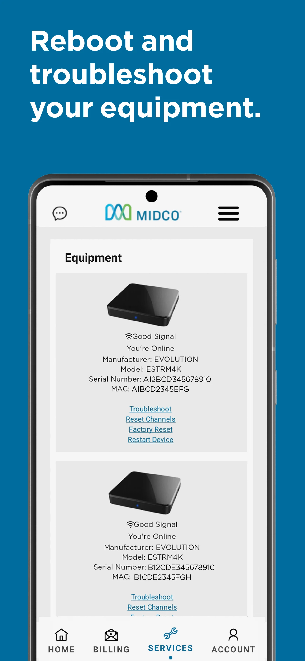 Midco My Account screenshot
