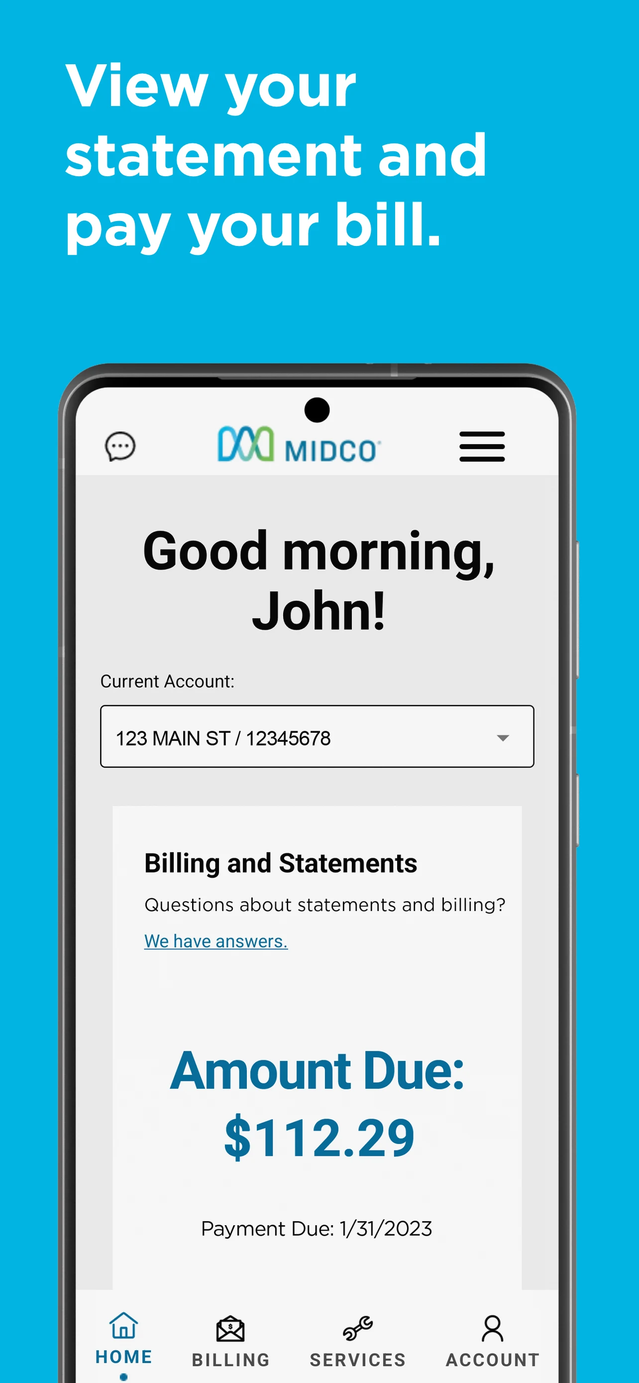 Midco My Account screenshot